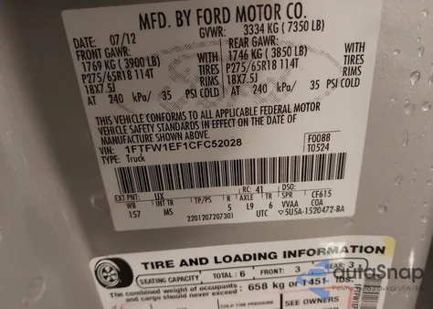 2012 Ford F-150 Xlt from USA, damaged, VIN 1FTFW1EF1CFC52028